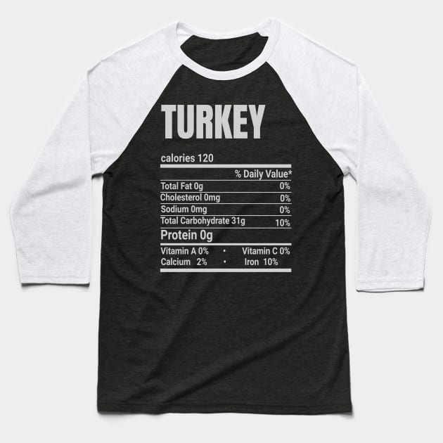 Turkey Nutrition Facts Family Thanksgiving Baseball T-Shirt by rami99